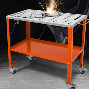 Welding Table 36"x18" | 1200lbs Load | Portable Steel Workbench with Lockable Casters, Tool Tray & Fixture Holes