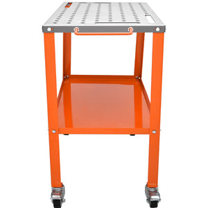 Welding Table 36"x18" | 1200lbs Load | Portable Steel Workbench with Lockable Casters, Tool Tray & Fixture Holes