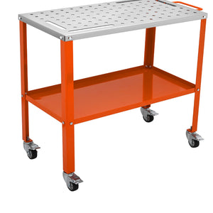Welding Table 36"x18" | 1200lbs Load | Portable Steel Workbench with Lockable Casters, Tool Tray & Fixture Holes