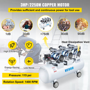 Air Compressor | 100L 3HP Ultra-Silent Oil-Free Inflator