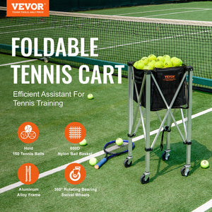 Foldable Tennis Ball Hopper | Holds 150 Balls | Aluminum Alloy Frame with Wheels