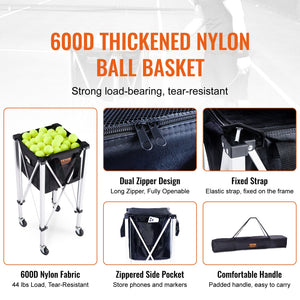 Foldable Tennis Ball Hopper | Holds 150 Balls | Aluminum Alloy Frame with Wheels