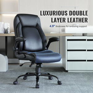 Executive Office Chair | High Back PU Leather with Adjustable Lumbar & Flip-Up Arms