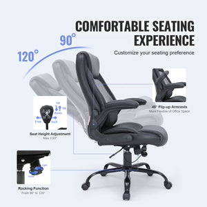Executive Office Chair | High Back PU Leather with Adjustable Lumbar & Flip-Up Arms