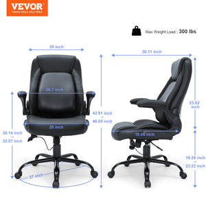 Executive Office Chair | High Back PU Leather with Adjustable Lumbar & Flip-Up Arms