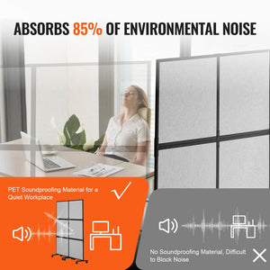 Room Divider | Acoustic Privacy Panels 2-Pack | Light Gray