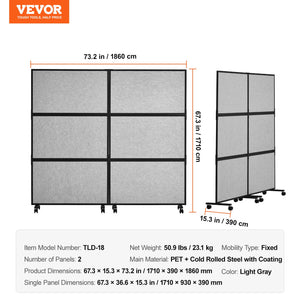 Room Divider | Acoustic Privacy Panels 2-Pack | Light Gray