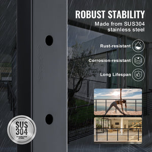 Cable Railing Post 42"x1.97"x1.97" | Stainless Steel Deck Stair Post with Bracket | Black