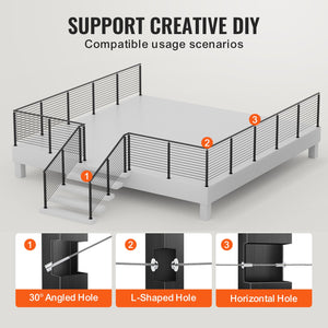 Cable Railing Post 42"x1.97"x1.97" | Stainless Steel Deck Stair Post with Bracket | Black