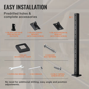 Cable Railing Post 42"x1.97"x1.97" | Stainless Steel Deck Stair Post with Bracket | Black