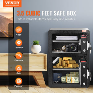 Safe Box | Double Door 3.5 cu.ft with Key & Password | Fireproof Bag | Black Security Cabinet