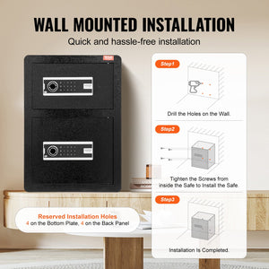 Safe Box | Double Door 3.5 cu.ft with Key & Password | Fireproof Bag | Black Security Cabinet