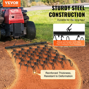 Drag Harrow 4x4FT | Heavy Duty Chain Harrow with 69 Teeth | ATV, UTV & Tractor Attachment for Lawn, Gravel & Soil Prep