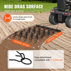 Drag Harrow 4x4FT | Heavy Duty Chain Harrow with 69 Teeth | ATV, UTV & Tractor Attachment for Lawn, Gravel & Soil Prep