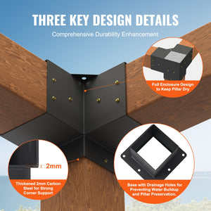Pergola Bracket Kit 152.4x152.4mm | 8pc 3-Way Heavy Duty Steel Post Bases | Outdoor Pergola Hardware