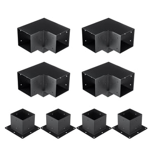 Pergola Bracket Kit 152.4x152.4mm | 8pc 3-Way Heavy Duty Steel Post Bases | Outdoor Pergola Hardware