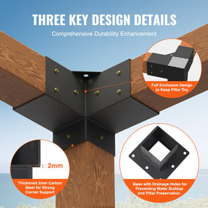 Pergola Bracket Kit 4"x4" | 8pc Heavy Duty Steel Post Base & Corner Set | Outdoor Pergola Hardware