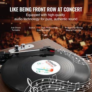Bluetooth Record Player | 3-Speed Turntable with 10W Speakers