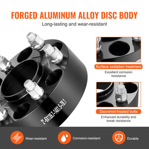 Wheel Spacers | 2" 6x5.5" Forged 6-Lug Adapters | Set of 4 Black Alloy Spacers for Trucks & SUVs