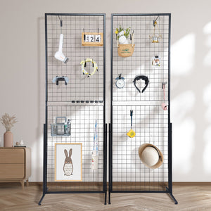 Grid Wall Panels 2 Pack | 2'x5.6' Double-Sided with T-Base Stand