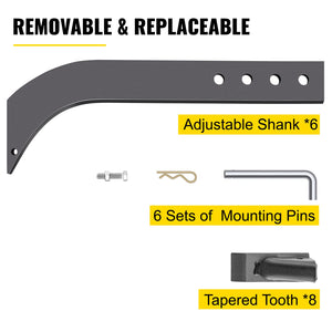 Box Blade Shank 46.6cm | 4 Holes Scarifier Shank with Removable Teeth & Pins | Adjustable Shanks for Digging & Ploughing | 6 Pack