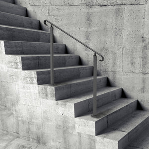 Outdoor Step Handrail | Fits 1-3 Steps | Wrought Iron Adjustable Stair Railing | For Concrete or Wooden Steps | Black Transitional Design