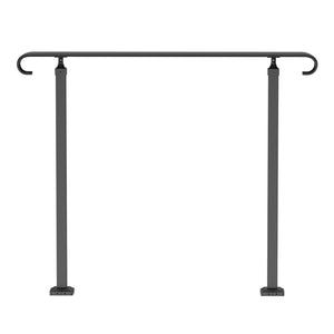 Outdoor Step Handrail | Fits 1-3 Steps | Wrought Iron Adjustable Stair Railing | For Concrete or Wooden Steps | Black Transitional Design
