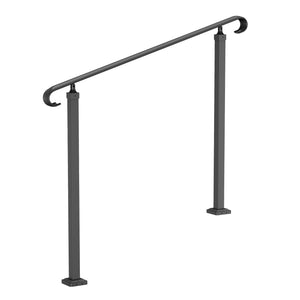 Outdoor Step Handrail | Fits 1-3 Steps | Wrought Iron Adjustable Stair Railing | For Concrete or Wooden Steps | Black Transitional Design