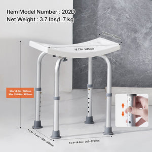 Shower Chair Adjustable Height | Built-In Handles | Non-Slip Seat for Shower or Tub | 158.8kg Capacity | For Elderly & Disabled