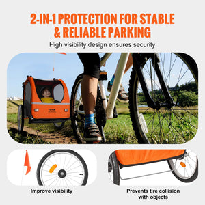 Bike Trailer for Toddlers & Kids | Double Seat 45kg Load | 2-in-1 Canopy Carrier Converts to Stroller | Tow-Behind Foldable Bicycle Trailer with Universal Coupler | Orange & Grey