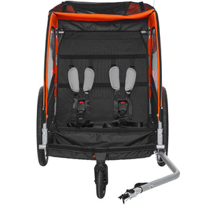 Bike Trailer for Toddlers & Kids | Double Seat 45kg Load | 2-in-1 Canopy Carrier Converts to Stroller | Tow-Behind Foldable Bicycle Trailer with Universal Coupler | Orange & Grey
