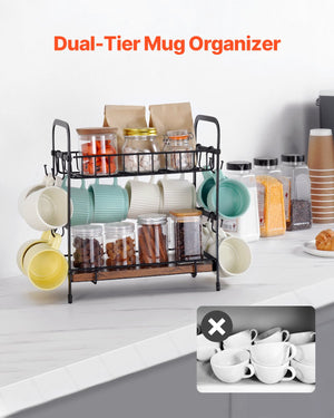 Coffee Bar Organizer | 2-Tier Countertop Stand with 12 Hooks
