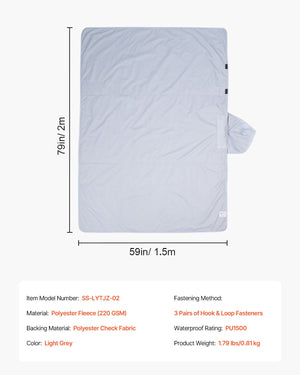 Wearable Camping Blanket | 2m x 1.5m Stadium Blanket | Light Grey