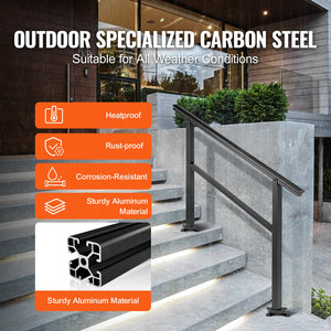 Outdoor Stair Handrail 47.6"x35.2" | Adjustable 0°-30° | Fits 3-4 Steps | Black Aluminum
