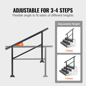 Outdoor Stair Handrail 47.6"x35.2" | Adjustable 0°-30° | Fits 3-4 Steps | Black Aluminum