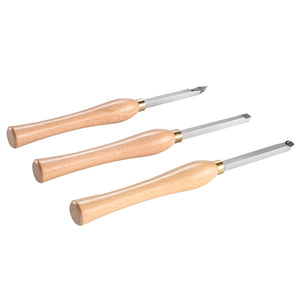 Wood Lathe Chisel Set 3 Piece | Carbide Turning Tools with Square, Round & Diamond Blades | 20cm Handles & Wooden Storage Box