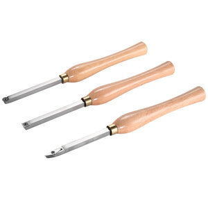 Wood Lathe Chisel Set 3 Piece | Carbide Turning Tools with Square, Round & Diamond Blades | 20cm Handles & Wooden Storage Box