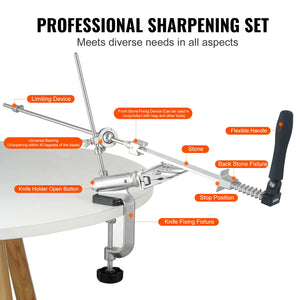 Knife Sharpening Kit | Rotation Flip Fixed Angle System with 12 Whetstones (120-10000 Grit) | For Knives & Scissors