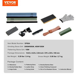 Knife Sharpening Kit 10 Piece | Dual-Sided Whetstones 400/1000 & 3000/8000 | Includes Bases, Guides & Flattening Stone