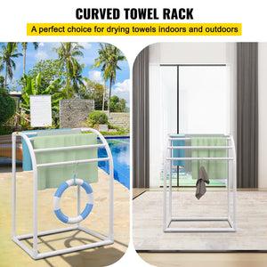 Pool Towel Rack 5 Bar | Milky PVC Freestanding Rack with 8 Clips & Mesh Bag | For Poolside, Beach & Outdoor Storage
