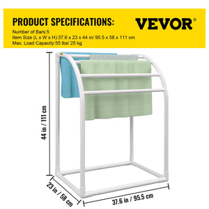 Pool Towel Rack 5 Bar | Milky PVC Freestanding Rack with 8 Clips & Mesh Bag | For Poolside, Beach & Outdoor Storage