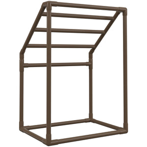 Pool Towel Rack 5 Bar | Brown PVC Freestanding Rack with 8 Clips & Mesh Bag | For Poolside, Beach & Outdoor Storage