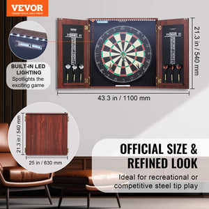 Dartboard & Cabinet Set | Official Size Steel Tip Dart Game with Accessories