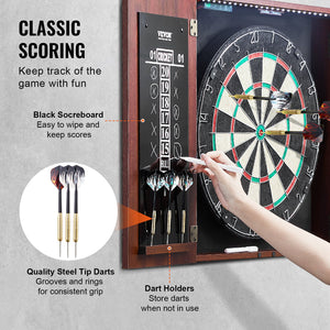 Dartboard & Cabinet Set | Official Size Steel Tip Dart Game with Accessories