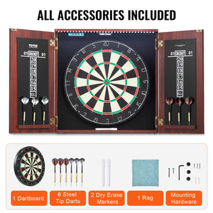 Dartboard & Cabinet Set | Official Size Steel Tip Dart Game with Accessories