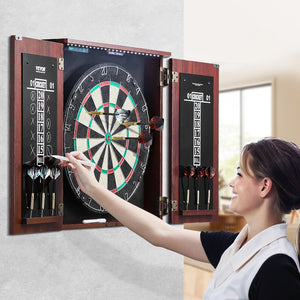 Dartboard & Cabinet Set | Official Size Steel Tip Dart Game with Accessories