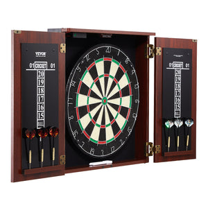 Dartboard & Cabinet Set | Official Size Steel Tip Dart Game with Accessories