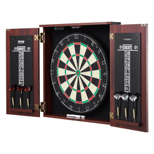 Dartboard & Cabinet Set | Official Size Steel Tip Dart Game with Accessories