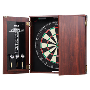Dartboard & Cabinet Set | Official Size Steel Tip Dart Game with Accessories