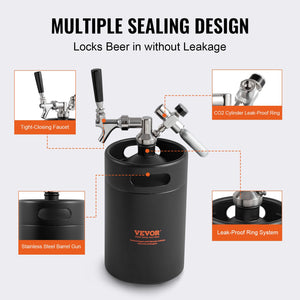 Beer Growler Tap System 5L | 304 Stainless Steel Pressurised Mini Keg | CO2 Regulator & Leak-Proof Tap for Homebrew & Craft Beer